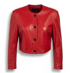 VTG 80s Patricia Clyne Vibrant Red Leather Cropped Jacket